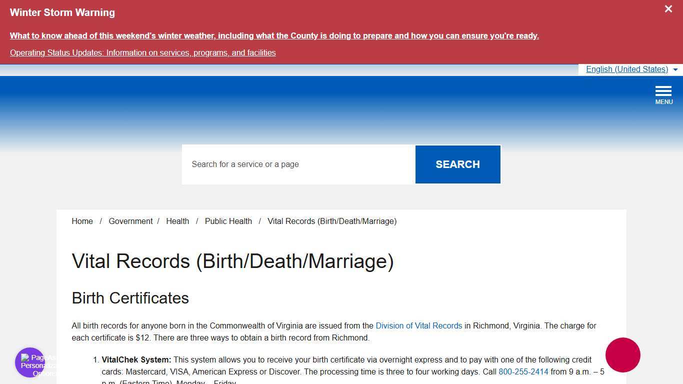 Vital Records (Birth/Death/Marriage) – Official Website of Arlington County Virginia Government