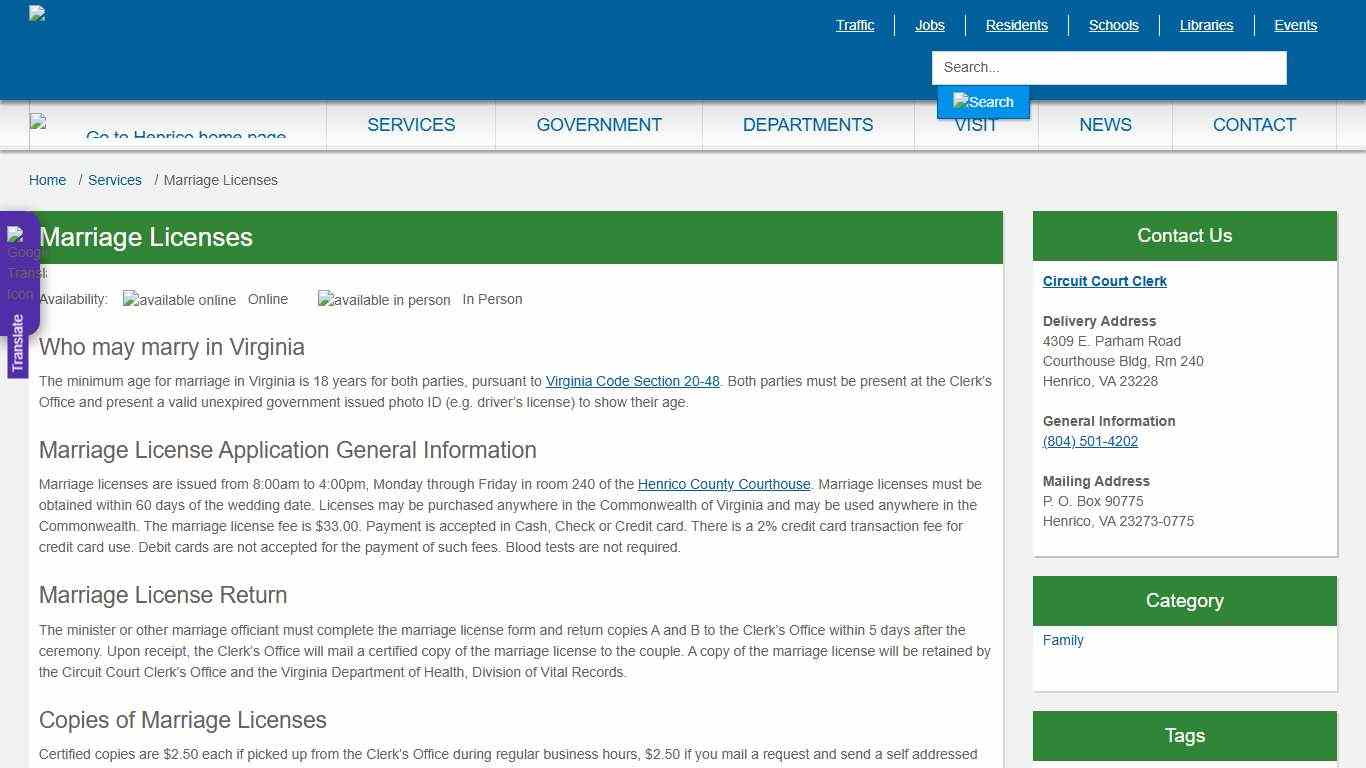 Marriage Licenses » Henrico County, Virginia